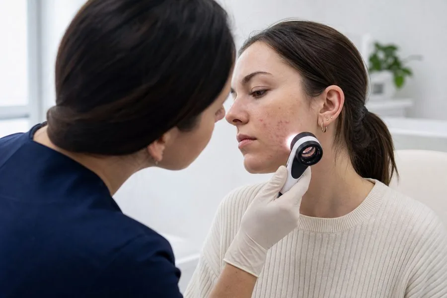 Acne examination by a consultant
