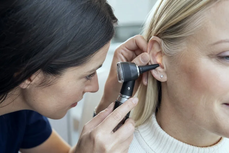 Eardrum Perforation examination by a consultant