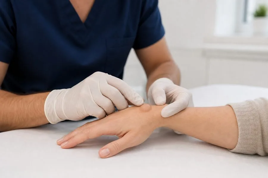 Ganglion Cyst examination by a consultant