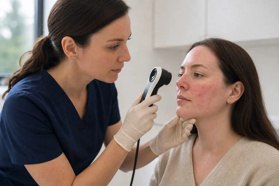 Rosacea examination by a consultant
